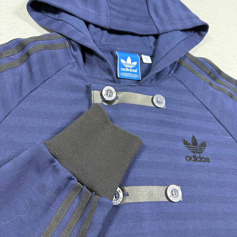 Adidas Originals Mens Navy Blue Double Breasted Button Front Hoodie Medium